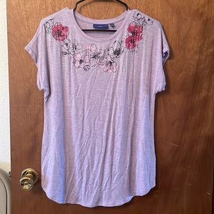 Apt.9 purple shirt with glitter and floral decals